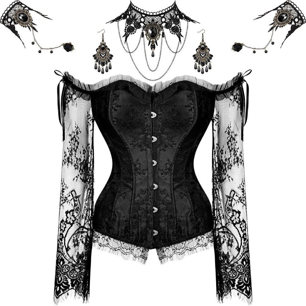 Gothic Women Corset Top Lace Accessories Choker Earrings Halloween Party